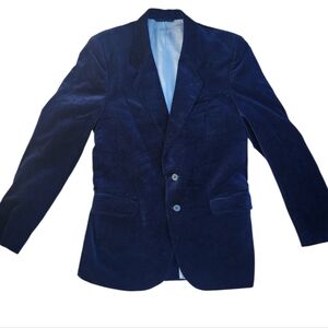 Vintage Deep Blue Velvet Sport Coat Blazer Men's Large Academia Eclectic Grandpa